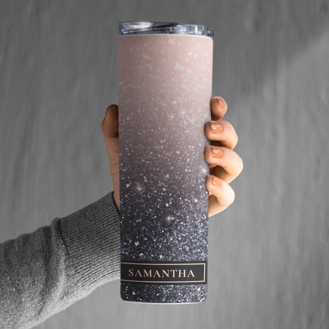 Bouteilles Isothermes Parties scintillant moderne noire et rose Étincell (Créateur téléchargé)