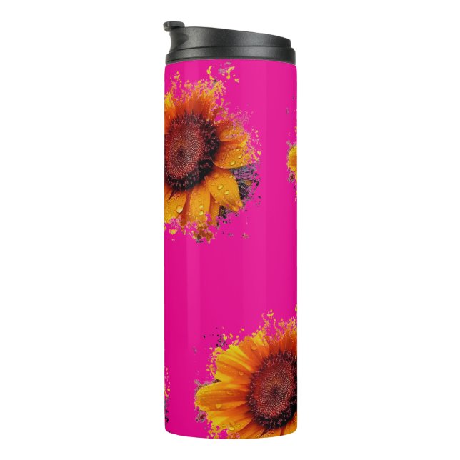 Bouteilles Isothermes Paruline rose avec design de tournesol (Tourné sur la droite)