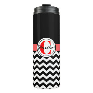 Bouteilles Isothermes Paruline thermique Monogramme Chevron Noir/Blanc