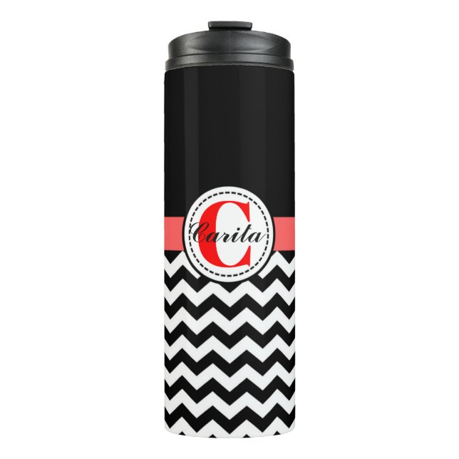 Bouteilles Isothermes Paruline thermique Monogramme Chevron Noir/Blanc (Devant)