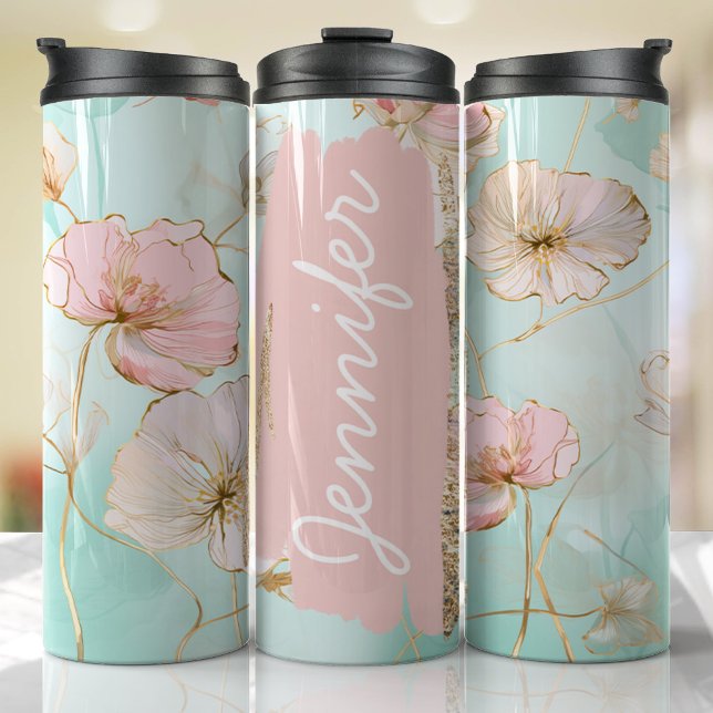 Bouteilles Isothermes Pastel Ajouter un nom Cadeau personnalisé (Floral Personalized Tumbler)