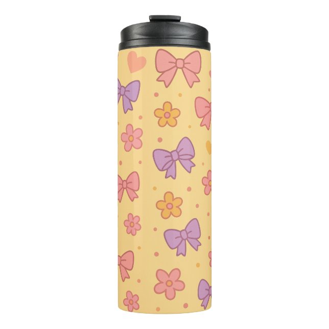 Bouteilles Isothermes Pastel Bows & Flowers Pattern – Cute Yellow Girly  (Devant)