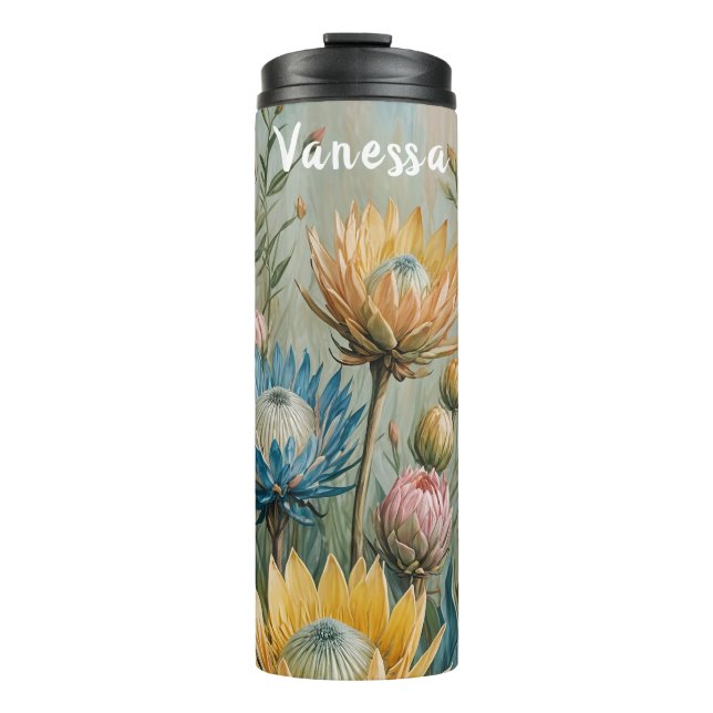Bouteilles Isothermes Pastel Protea Dream : Elégant Floral (Devant)