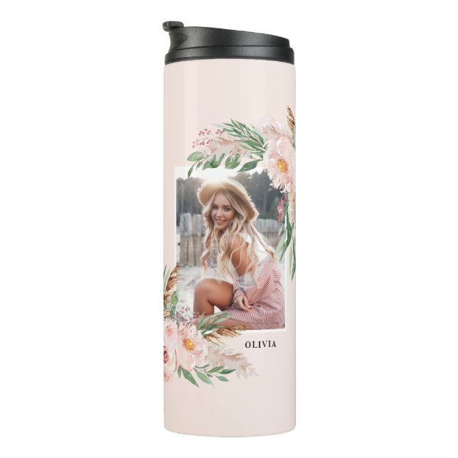 Bouteilles Isothermes Pastel rose giro floral photo élégant moderne (Tourné sur la droite)