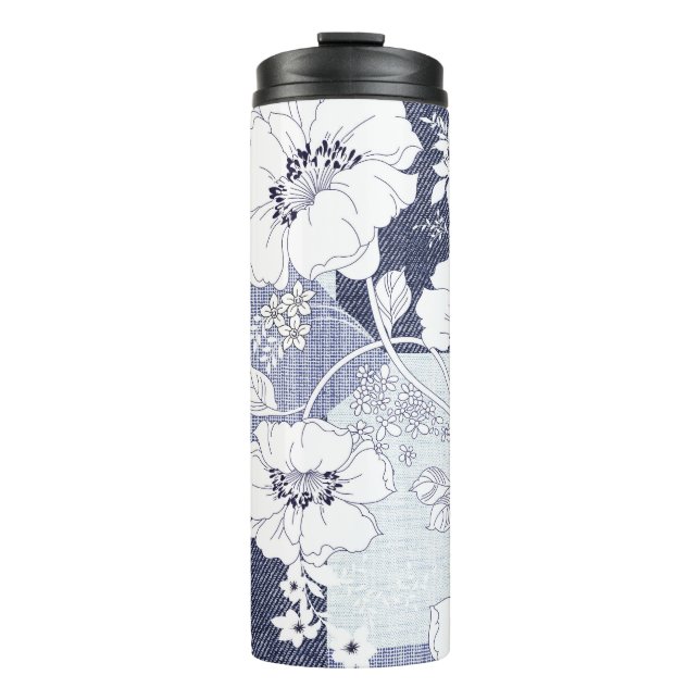 Bouteilles Isothermes Patchwork de fleur de denim, motif sans soudure. (Devant)