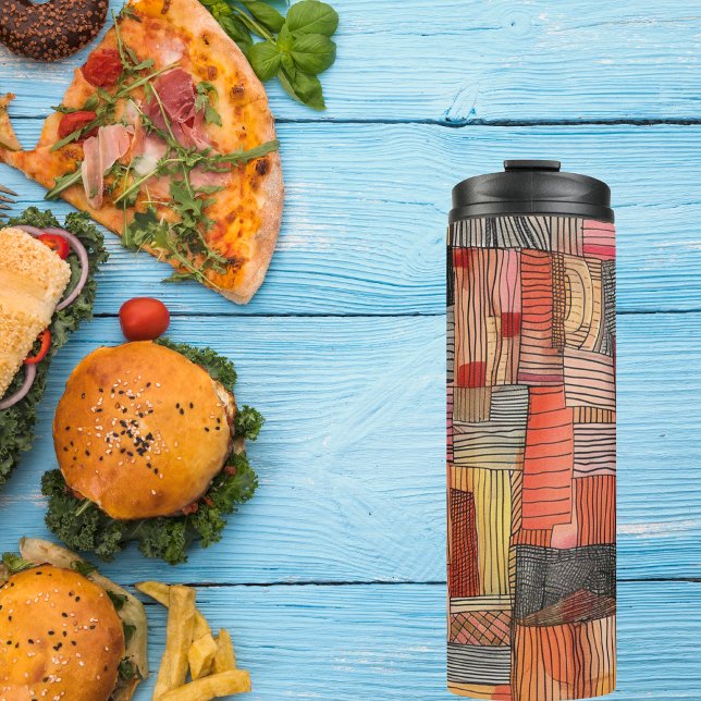 Bouteilles Isothermes Patchwork de lignes et de couleurs Tumbler 20 oz (Elevate your beverage experience with our "Patchwork of Lines and Colors" Thermal Tumbler.)