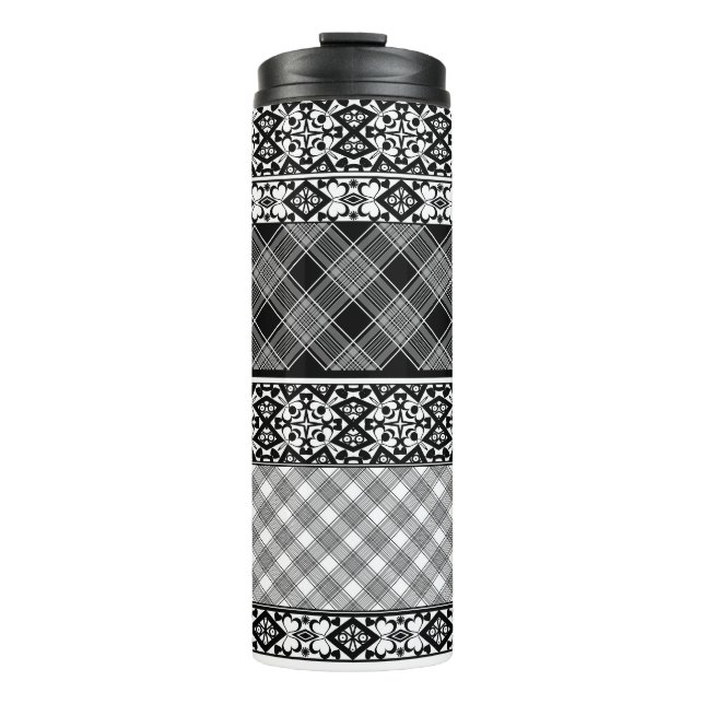 Bouteilles Isothermes Patchwork rayé noir et blanc avec dentelle (Devant)