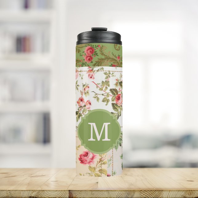 Bouteilles Isothermes Patchwork Rose Monogramme Personnalisé (Créateur téléchargé)
