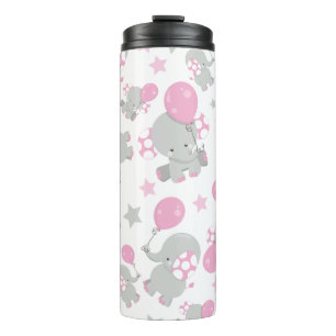 Bouteilles Isothermes Pattern of Elephants, Cute Elephants - Pink Gray