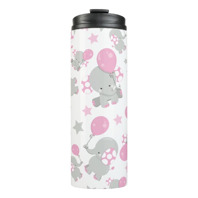 Bouteilles Isothermes Pattern of Elephants, Cute Elephants - Pink Gray (Devant)