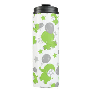 Bouteilles Isothermes Pattern of Green Elephants, Cute Elephants, stars
