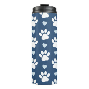 Bouteilles Isothermes Pattern of paws, Dog paws, White paws, Blue Hearts