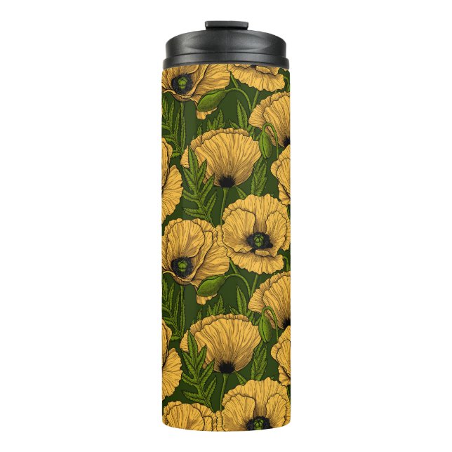 Bouteilles Isothermes Pavot jaune sur clignotant vert foncé (Devant)