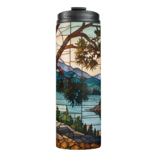 Bouteilles Isothermes Paysage de montagne rustique en verre de couleur