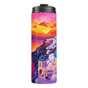 Bouteilles Isothermes peinture à l'huile sur toile. Coucher de soleil s
