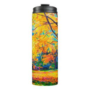 Bouteilles Isothermes peinture à l'huile sur toile. Les arbres jaunes. L