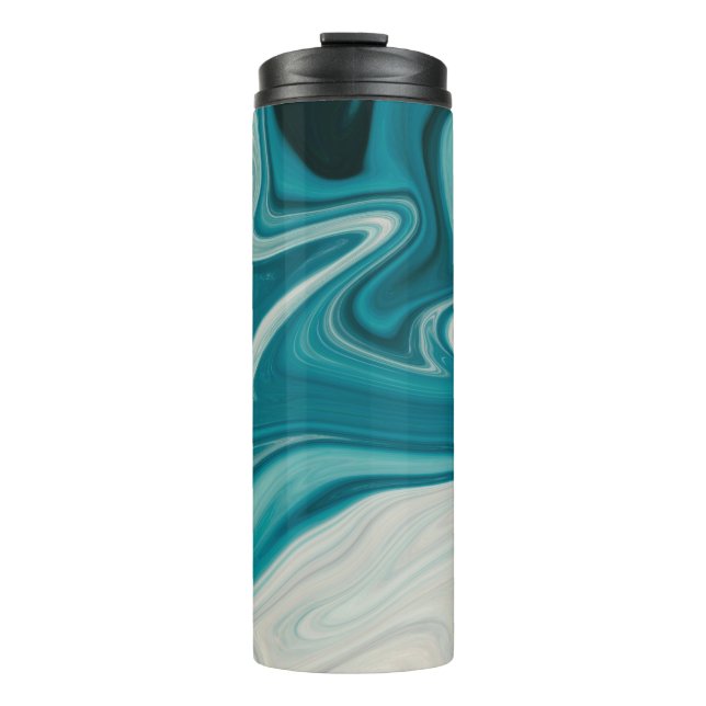 Bouteilles Isothermes Peinture abstraite blanche et turquoise (Devant)