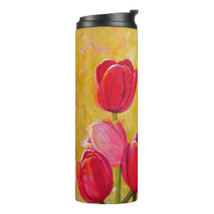 Bouteilles Isothermes Peinture avec arrangement de tulipe rose et rouge
