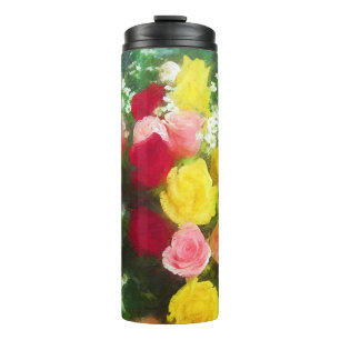 Bouteilles Isothermes Peinture Bouquet Rose - Jolie Art Fleur Originale