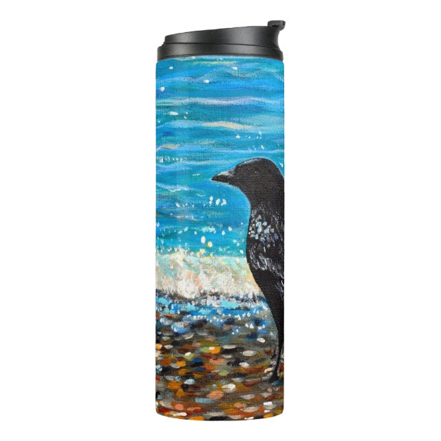 Bouteilles Isothermes Peinture Corbeau sur la Plage 2 (Tourné sur la gauche)
