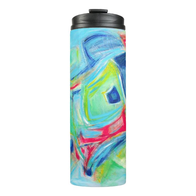 Bouteilles Isothermes Peinture d'art moderne Expressive Vert et Bleu (Devant)