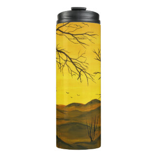 Bouteilles Isothermes Peinture gouache : ciel jaune, marron.
