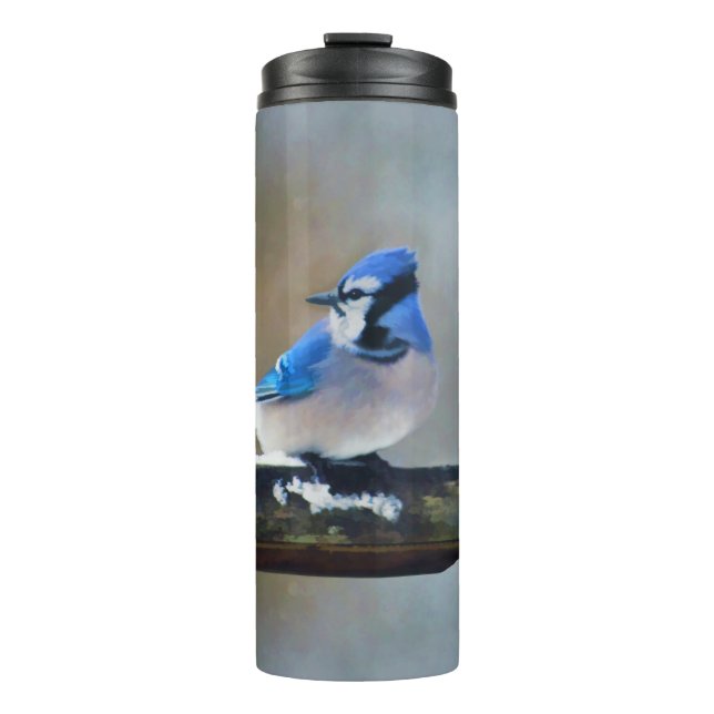 Bouteilles Isothermes Peinture Jay Bleu - Art Oiseau Original (Devant)