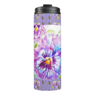 Bouteilles Isothermes Pensée violette peinte à la main fleurs florales