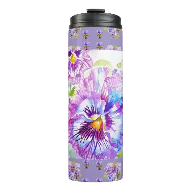 Bouteilles Isothermes Pensée violette peinte à la main fleurs florales (Devant)