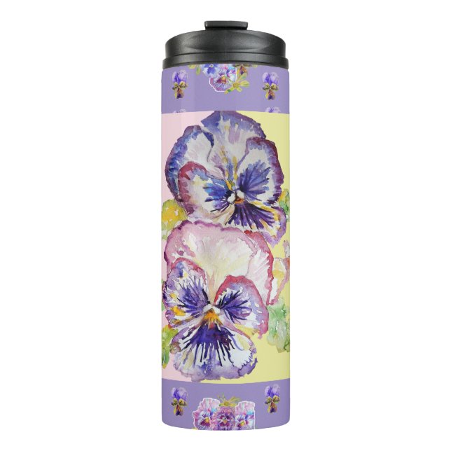 Bouteilles Isothermes Pensée violette peinte à la main florale (Devant)