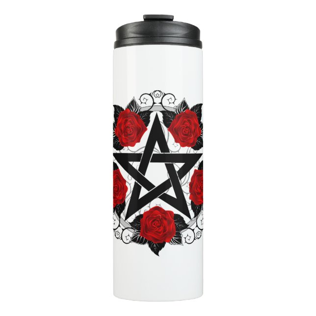 Bouteilles Isothermes Pentagramme aux roses rouges (Devant)