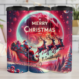 Bouteilles Isothermes Père Noël au-dessus des pins gelés