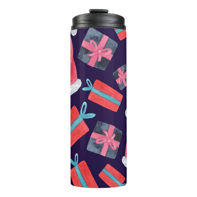 Bouteilles Isothermes Père Noël souriant, Aquarelle Noël sans sourire. (Devant)