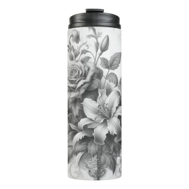 Bouteilles Isothermes Perfection florale noire et blanche (Devant)