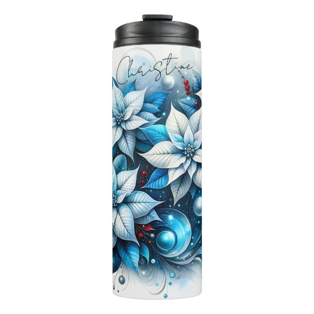 Bouteilles Isothermes Personalized Blue Poinsettias Thermal Tumbler (Devant)