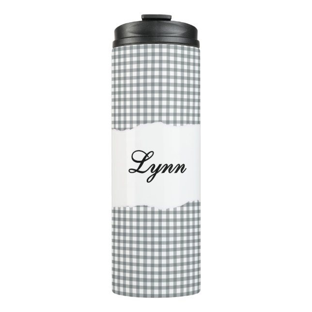 Bouteilles Isothermes Personalized Name Gray Gingham Pattern (Devant)