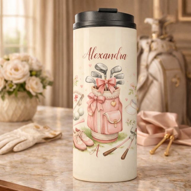 Bouteilles Isothermes Personalized Pink Coquette Golf Monogram (Créateur téléchargé)