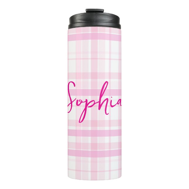 Bouteilles Isothermes Personalized Pink Plaid Thermal Tumbler with Name  (Devant)