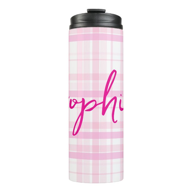 Bouteilles Isothermes Personalized Pink Plaid Thermal Tumbler with Name  (Devant)