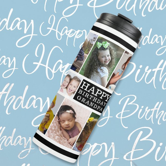 Bouteilles Isothermes Personnalisé Joyeux Anniversaire Grand-père 15 Pho (grandparents gifts for birthday photo collage gift thermal tumbler)