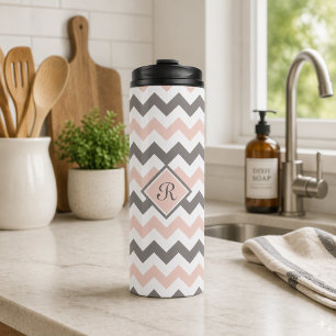 Bouteilles Isothermes Personnalisé Rose & Gris Chevron
