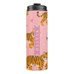 Bouteilles Isothermes Personnalisé Rose Tigre Chic Branché Amusant Esthé