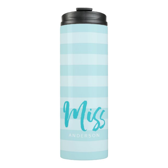 Bouteilles Isothermes Personnaliser avec le nom Miss Preppy Blue Stripes (Devant)