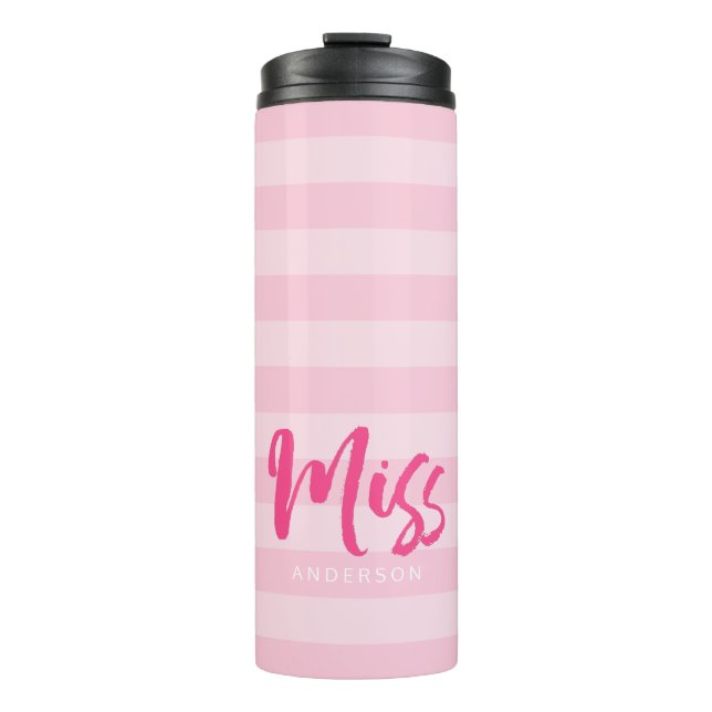 Bouteilles Isothermes Personnaliser avec le nom Miss Preppy Pink Stripes (Devant)
