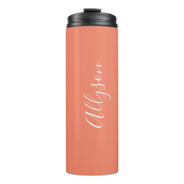 Bouteilles Isothermes Personnaliser le nom blanc Script vertical, Saumon (Devant)