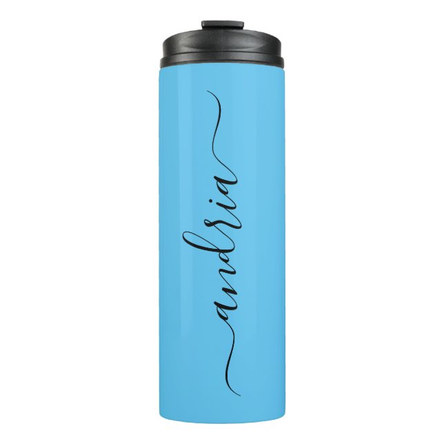 Bouteilles Isothermes Personnaliser le nom du script noir vertical, bleu (Devant)