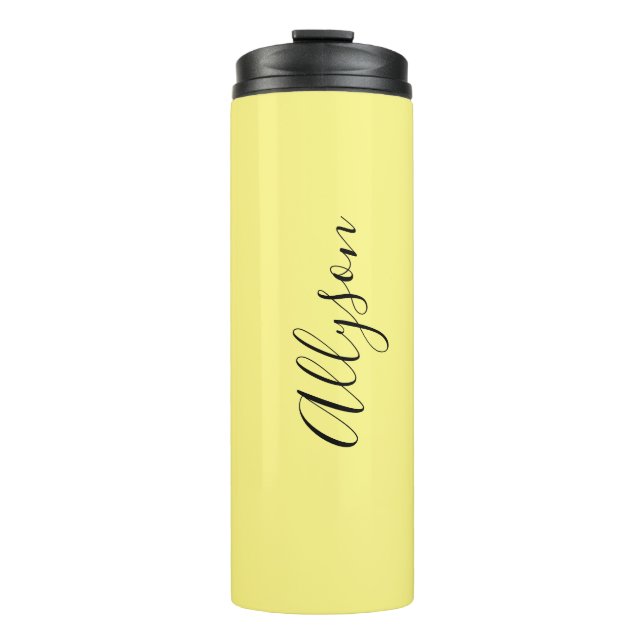 Bouteilles Isothermes Personnaliser Nom Blk. Script Vertical, Jaune Pâle (Devant)