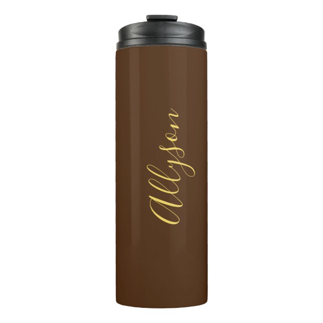 Bouteilles Isothermes Personnaliser Nom Script Or Vertical, Chocolat (Devant)