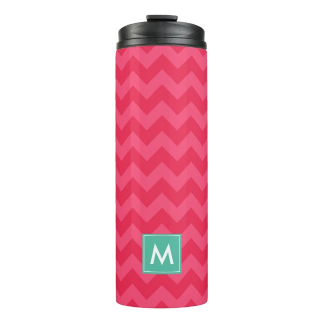 Bouteilles Isothermes Personnaliser Preppy Pink Chevron Monogramme (Devant)