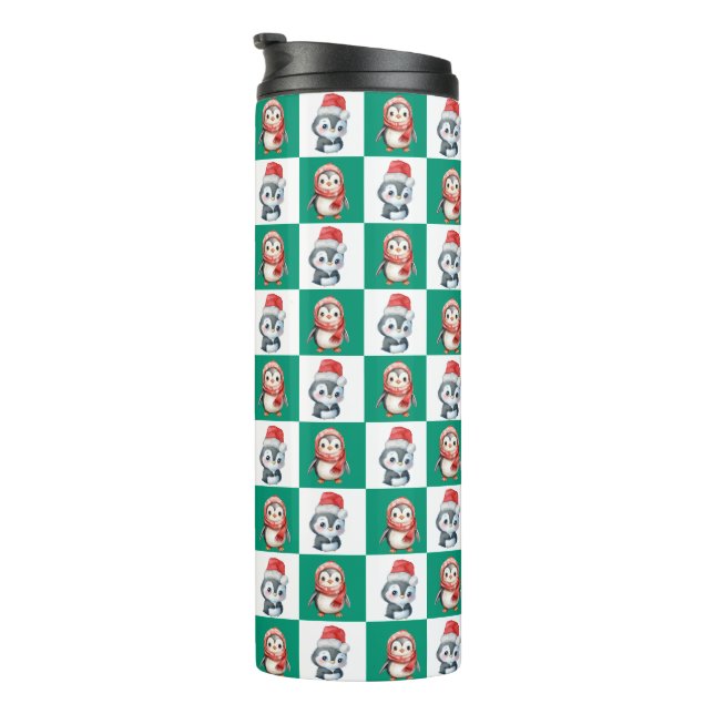 Bouteilles Isothermes Pingin Père Noël aquarelle Joyeux motif de Noël (Tourné sur la droite)